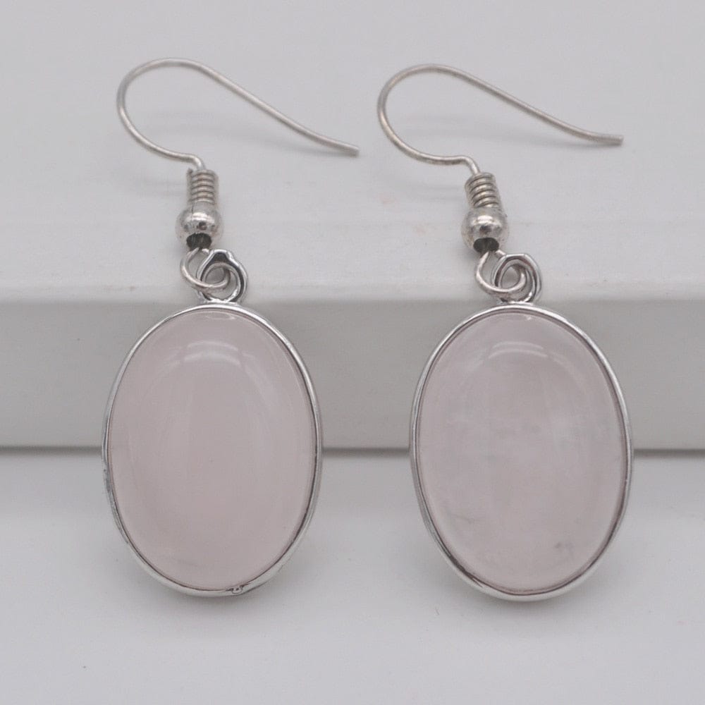 cambioprcaribe Rose Crystal Natural Stone Oval Earrings