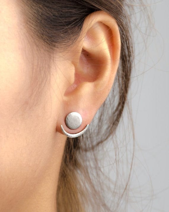 cambioprcaribe silver Geometric Round Moon Earrings