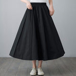 cambioprcaribe Skirts Black / L High Waist Cotton Linen Pleated Skirt