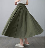 cambioprcaribe Skirts High Waist Cotton Linen Pleated Skirt