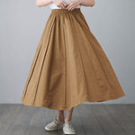 cambioprcaribe Skirts khaki / L High Waist Cotton Linen Pleated Skirt
