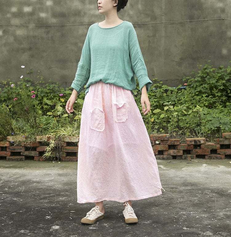 cambioprcaribe Soft Pink Linen Midi Skirt