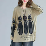 cambioprcaribe Tops Khaki / One Size Cat Lovers Long Sleeve Shirt