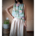 cambioprcaribe Tops Leticia Lotus Floral Linen Tank Top