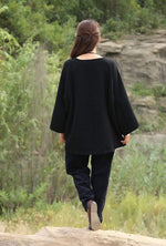 Long Batwing Sleeve Cotton Linen T-Shirt | Zen