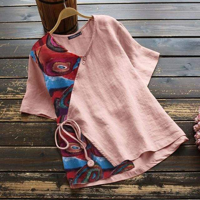 cambioprcaribe Tops Pink / 5XL Abstracto Wrap Blouse