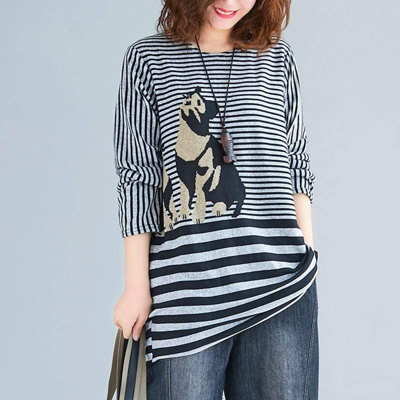 cambioprcaribe Tops Striped / One Size Cat Lovers Long Sleeve Shirt