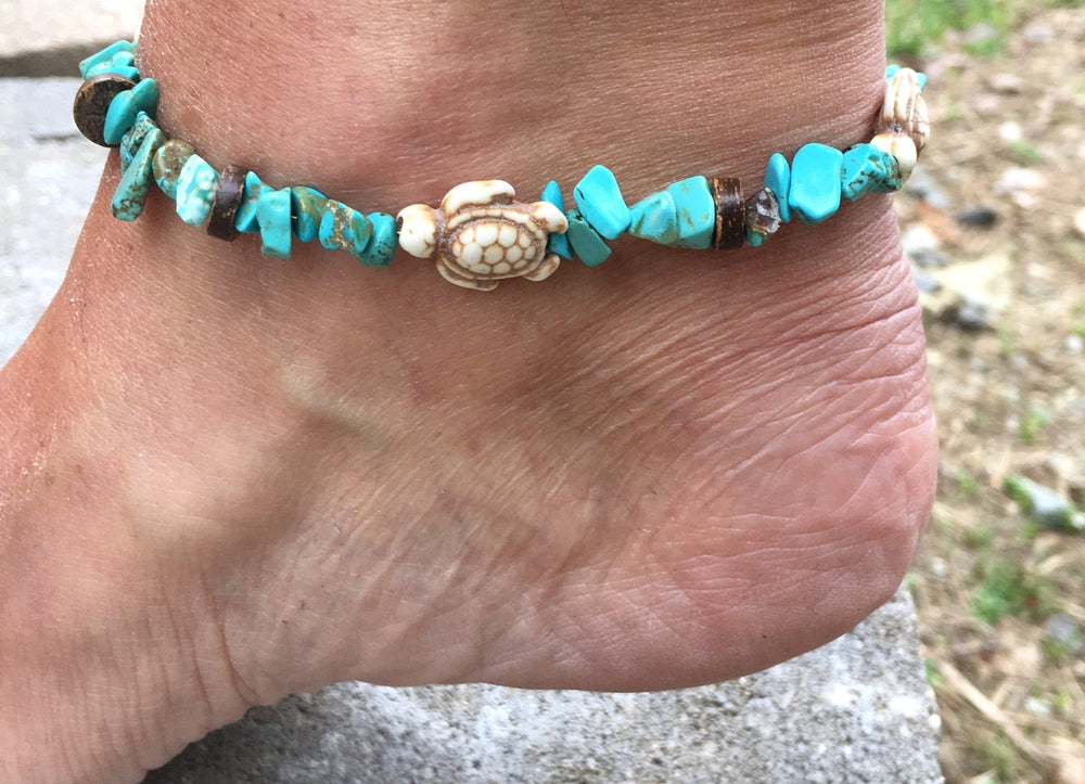 cambioprcaribe Turtle Charm Turquoise Stone Anklet