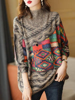 cambioprcaribe Turtleneck Printed Knitted Sweater