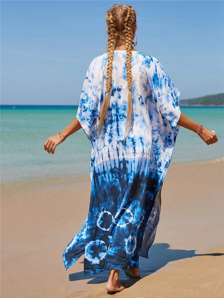 cambioprcaribe White-Blue / One Size Seaside Tie Dye Beach Dress