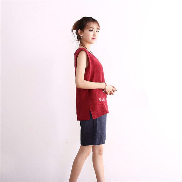cambioprcaribe wine red / M Soft Cotton Linen Tank Top