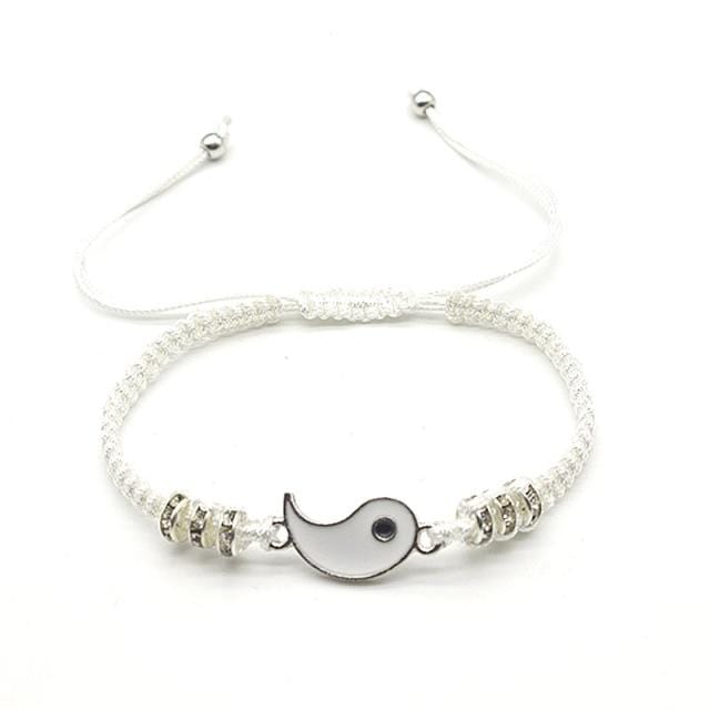 cambioprcaribe Yang (White With Silver Edge) Yin Yang Couple Bracelets