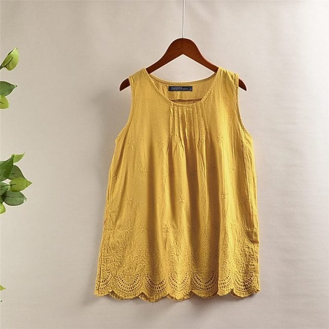 cambioprcaribe Yellow / S Fay Sleeveless Embroidered Top