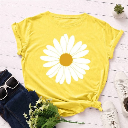 cambioprcaribe Yellow / S Vintage Daisy Flower Cotton Tee