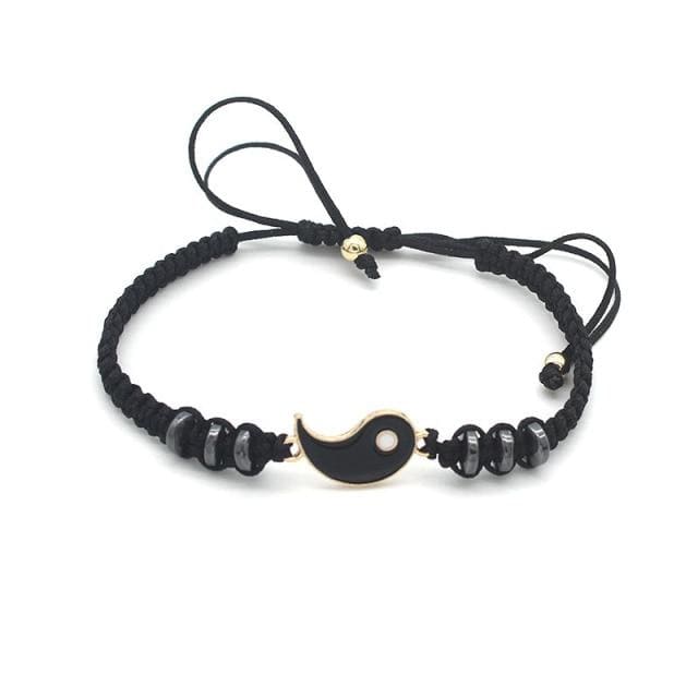 cambioprcaribe Yin (Black With Golden Edge) Yin Yang Couple Bracelets